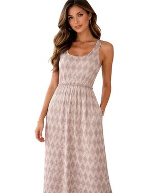 Gap Women's Asymmetrical Pattern Sleeveless Maxi Beach Dress Cream M EUC Boho